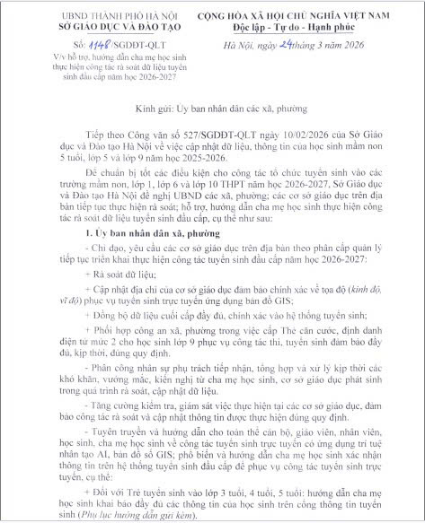 Hướng dẫn CMHS thực hiện rà soát dữ liệu TS  năm học 2026 - 2027